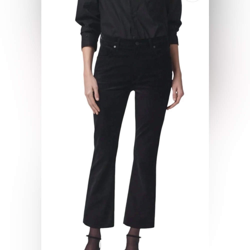 CITIZENS OF HUMANITY ISOLA CROPPED BOOT cut zip fly BLACK velvet pants jeans
